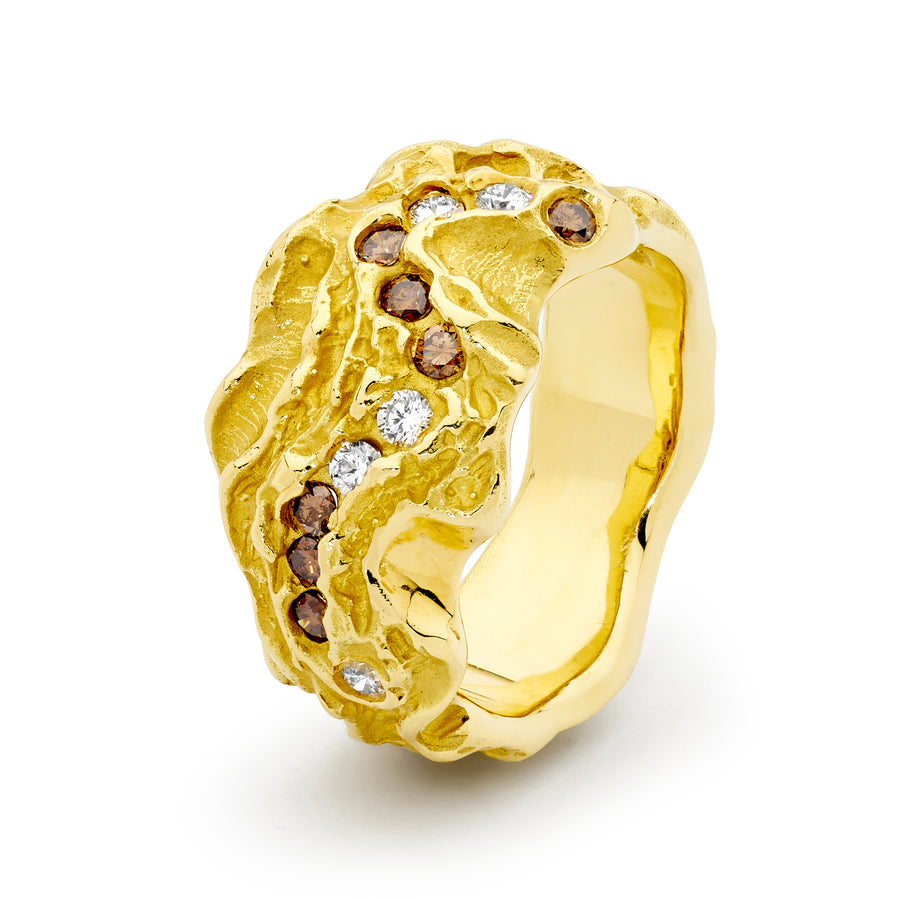 'Cape Range' Champagne & White Diamond 18ct Gold Ring