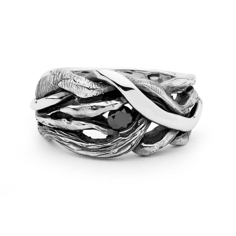 'Intertwined' Black Diamond & Sterling Silver Men's Ring