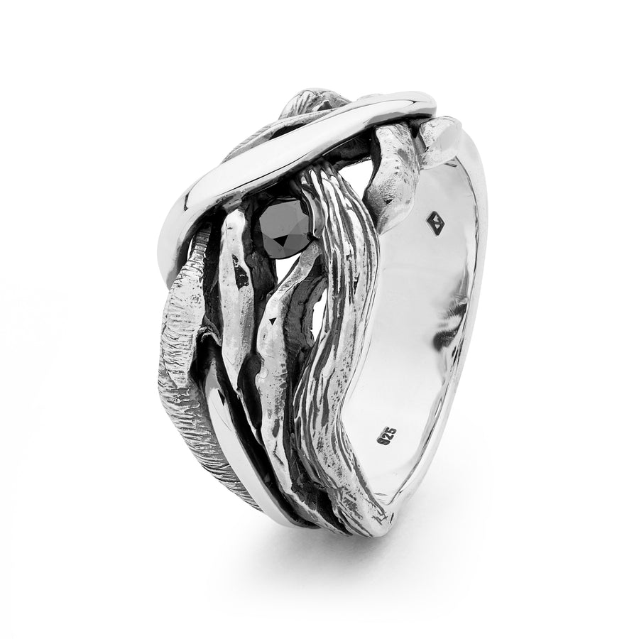 'Intertwined' Black Diamond & Sterling Silver Men's Ring