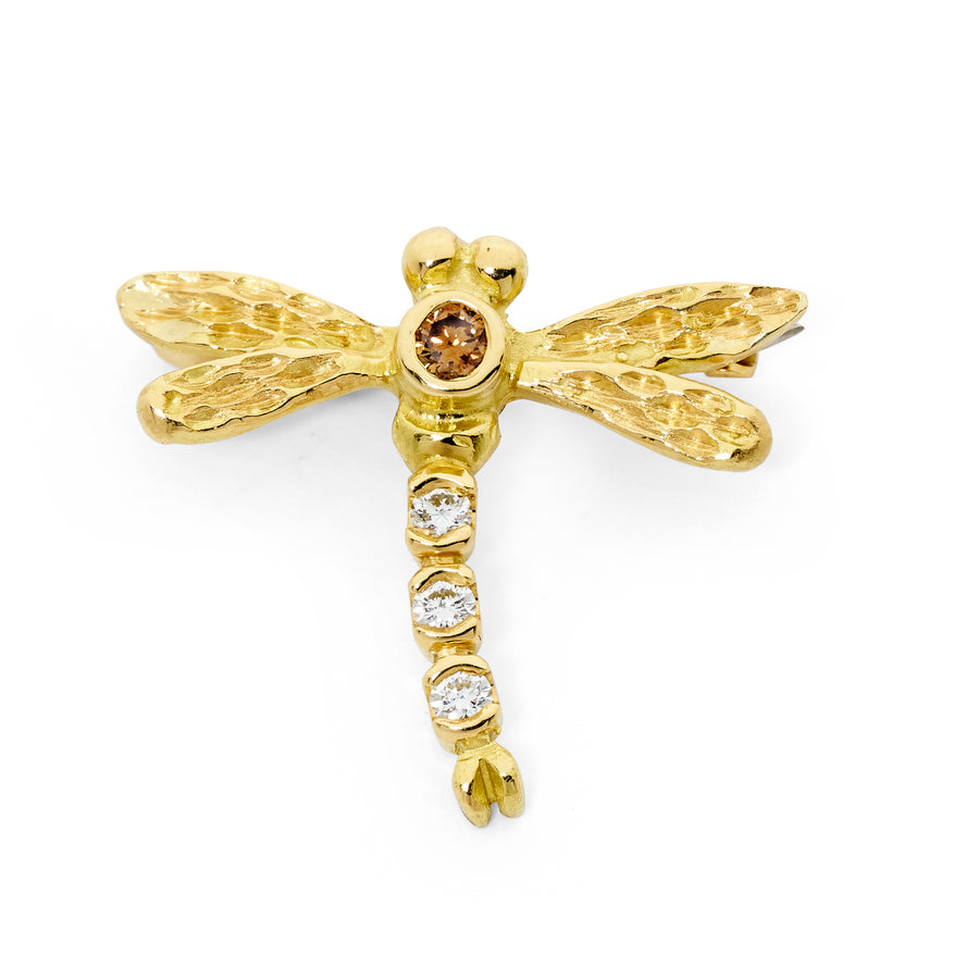 18ct Gold Champagne Diamond Dragonfly Brooch