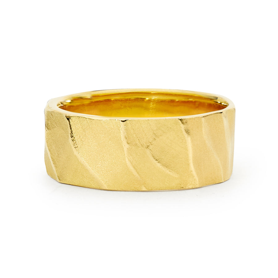 'Lumen' 18ct Yellow Gold Textured Men's Ring
