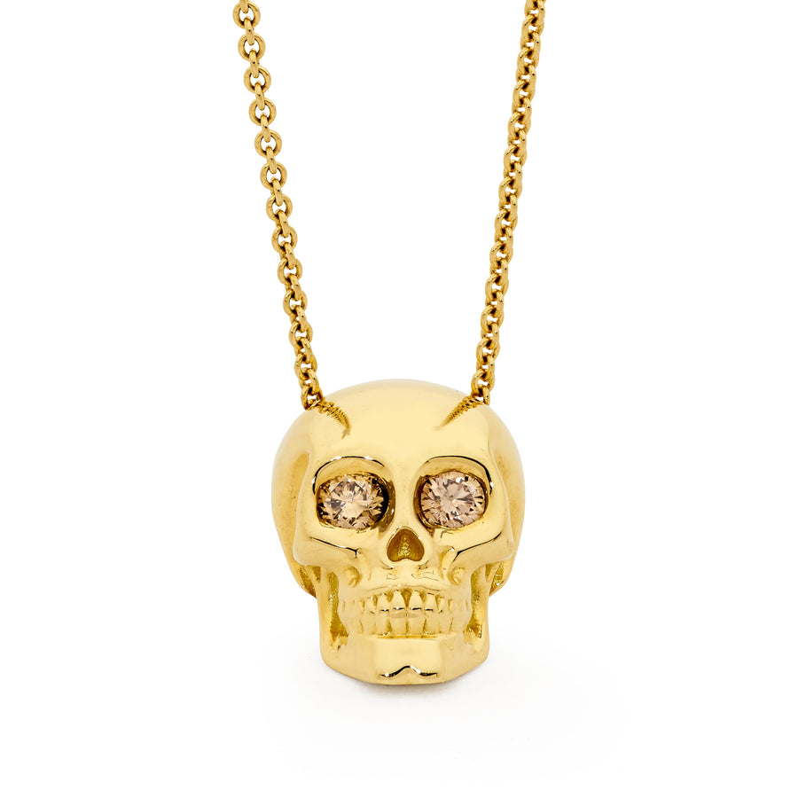 'Elevate' Champagne Diamond Skull 18ct Yellow Gold Necklace