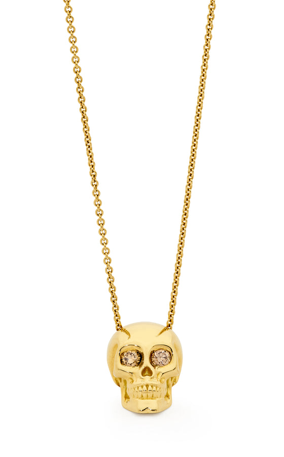 'Elevate' Champagne Diamond Skull 18ct Yellow Gold Necklace