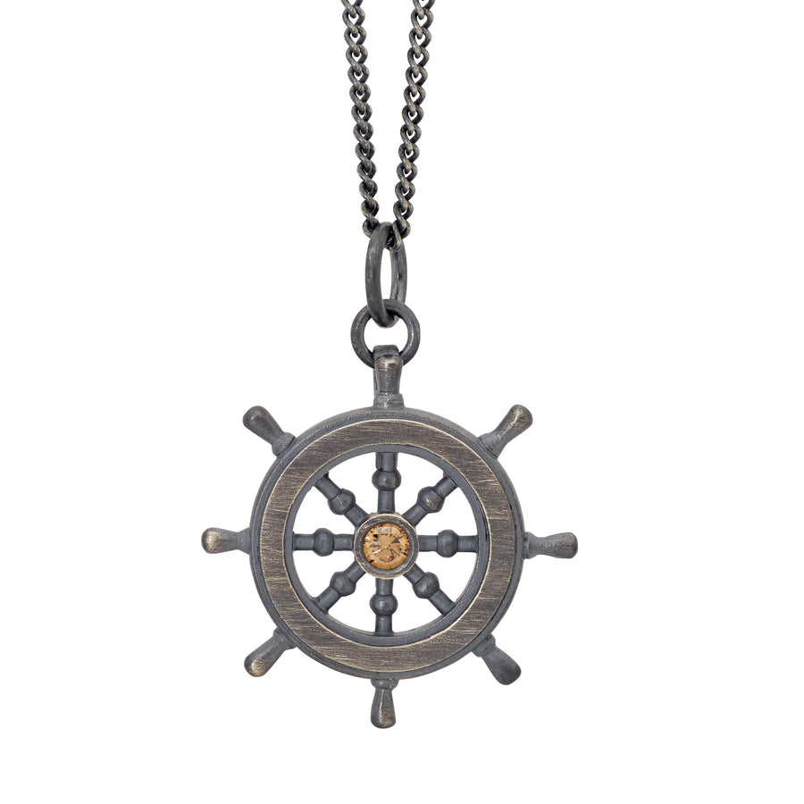 'Mariner' Champagne Diamond Oxidised Silver Necklace