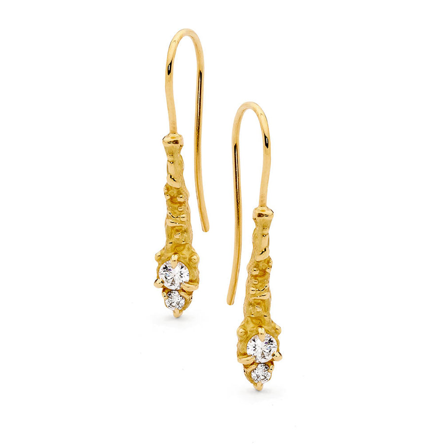 'Sunlit' 18ct Yellow Gold & Diamond French Hook Earrings