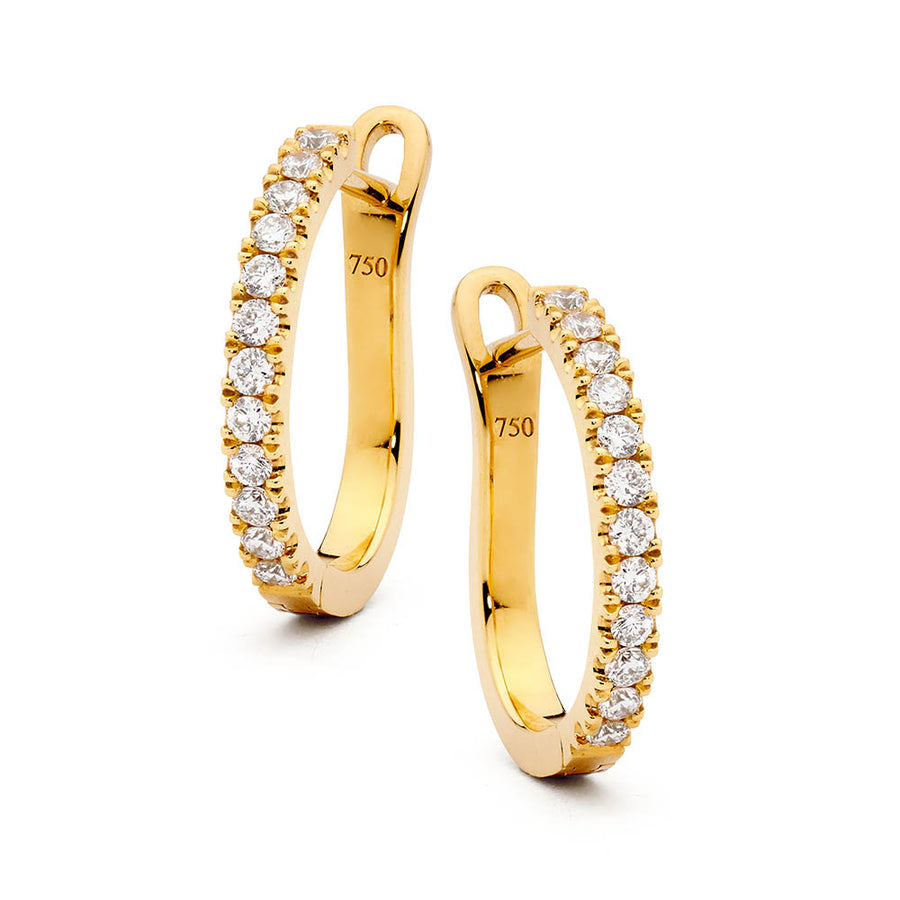 18ct Yellow Gold & White Diamond Huggie Earrings