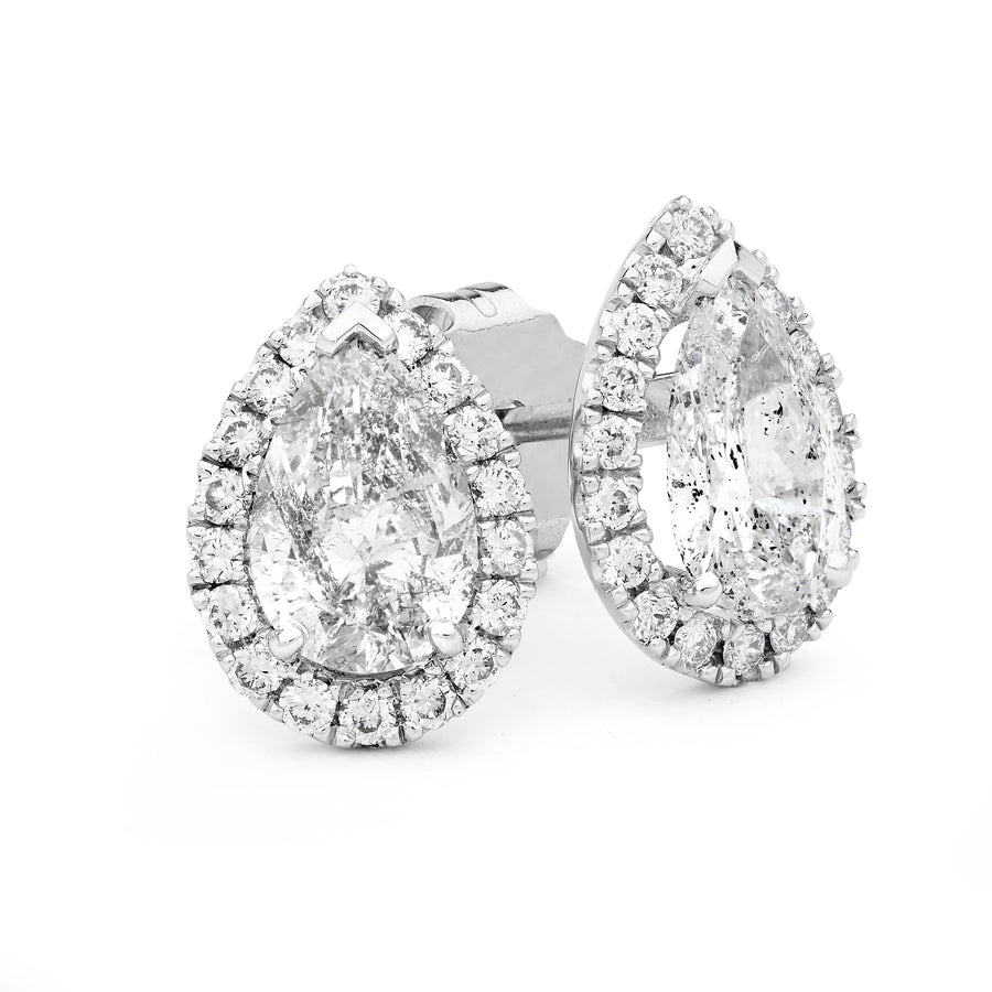 'Halo' 18ct Gold White Diamond Pear Stud Earrings