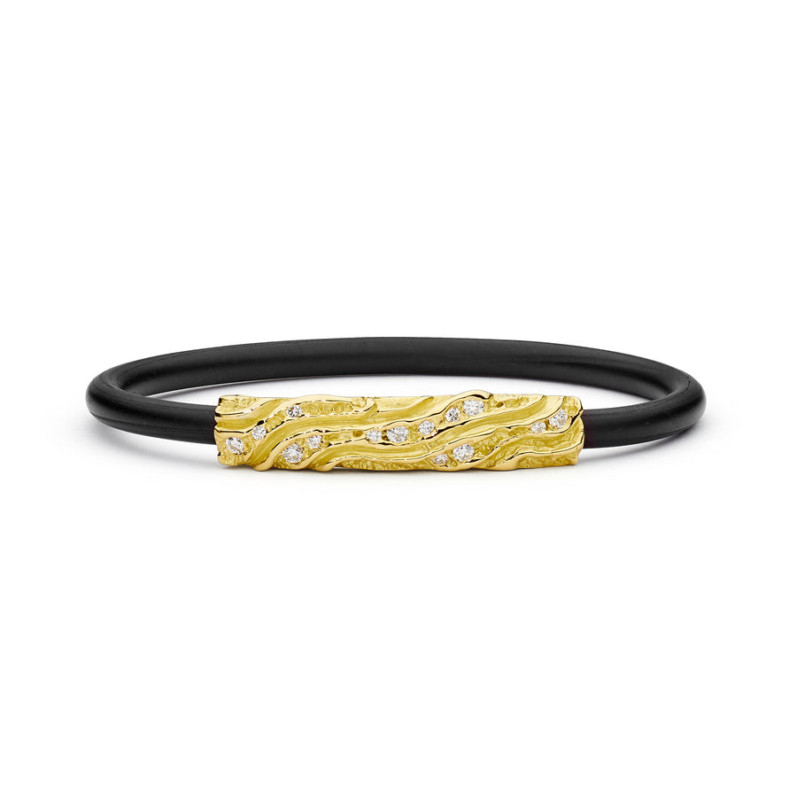 'Golden Ripples' 18ct Gold & White Diamond Neoprene Bangle