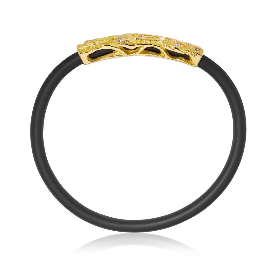 'Golden Ripples' 18ct Gold & White Diamond Neoprene Bangle