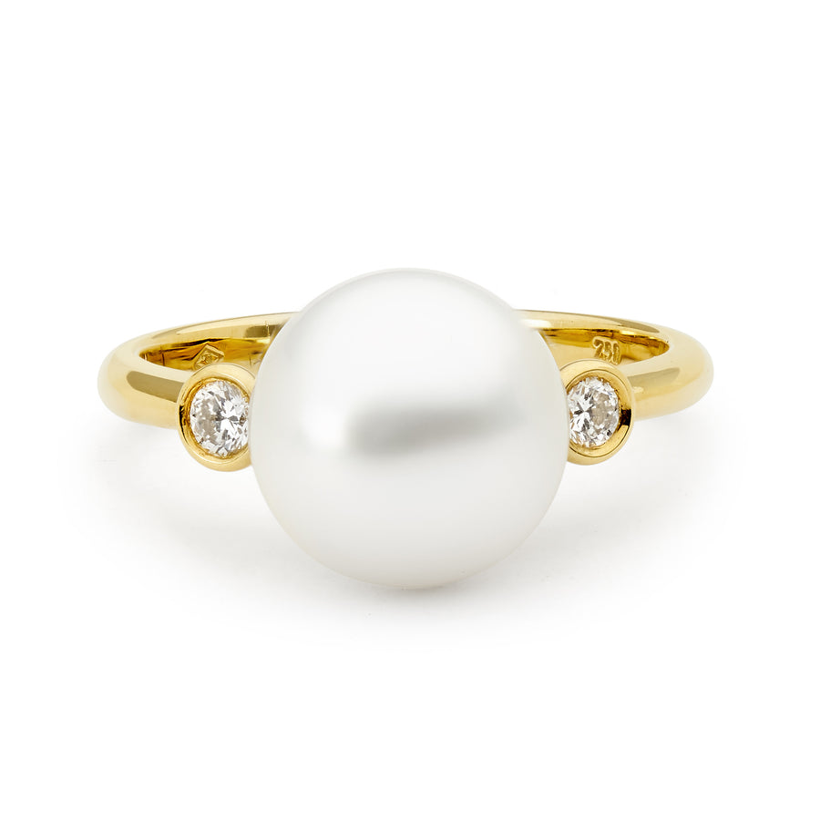 Bezel Set South Sea Pearl & Diamond Ring
