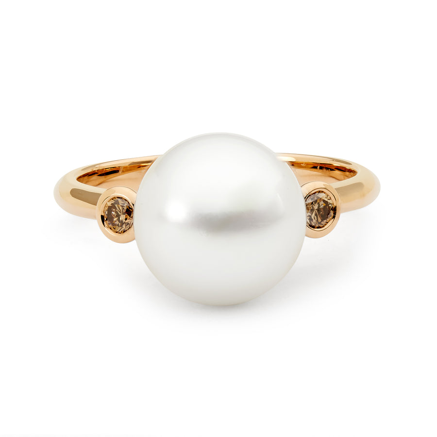 Bezel Set South Sea Pearl & Diamond Ring