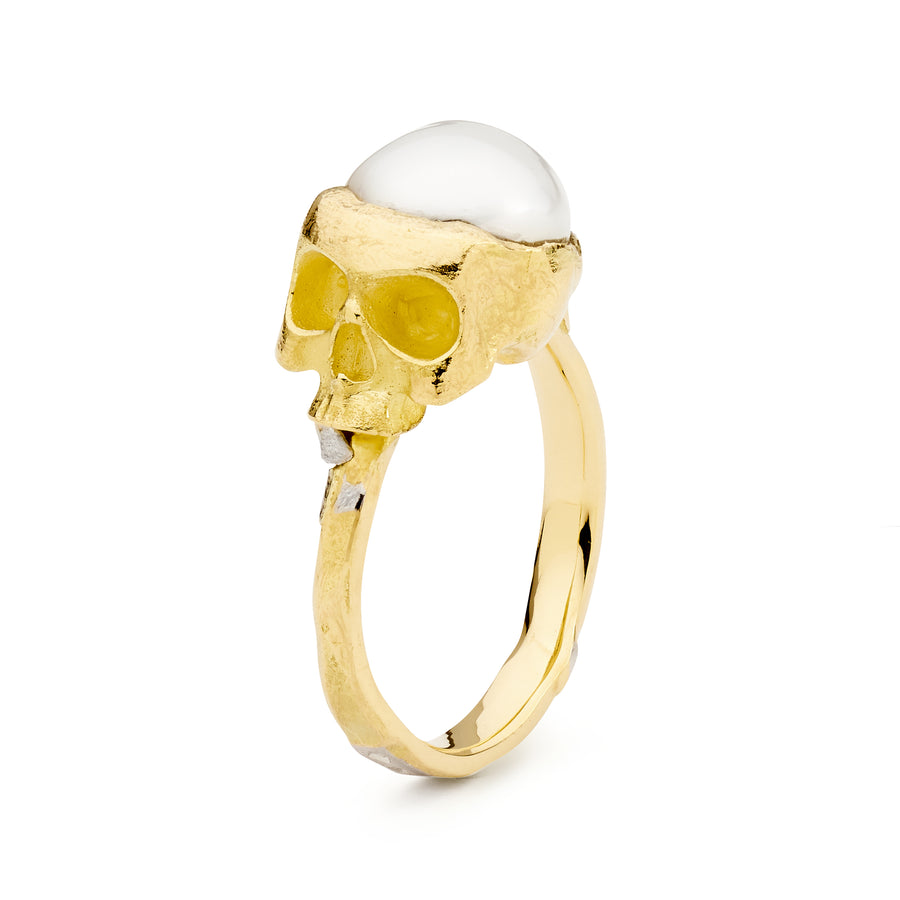 'Afterlight' Australian South Sea Pearl 18ct Gold & Platinum Skull Ring