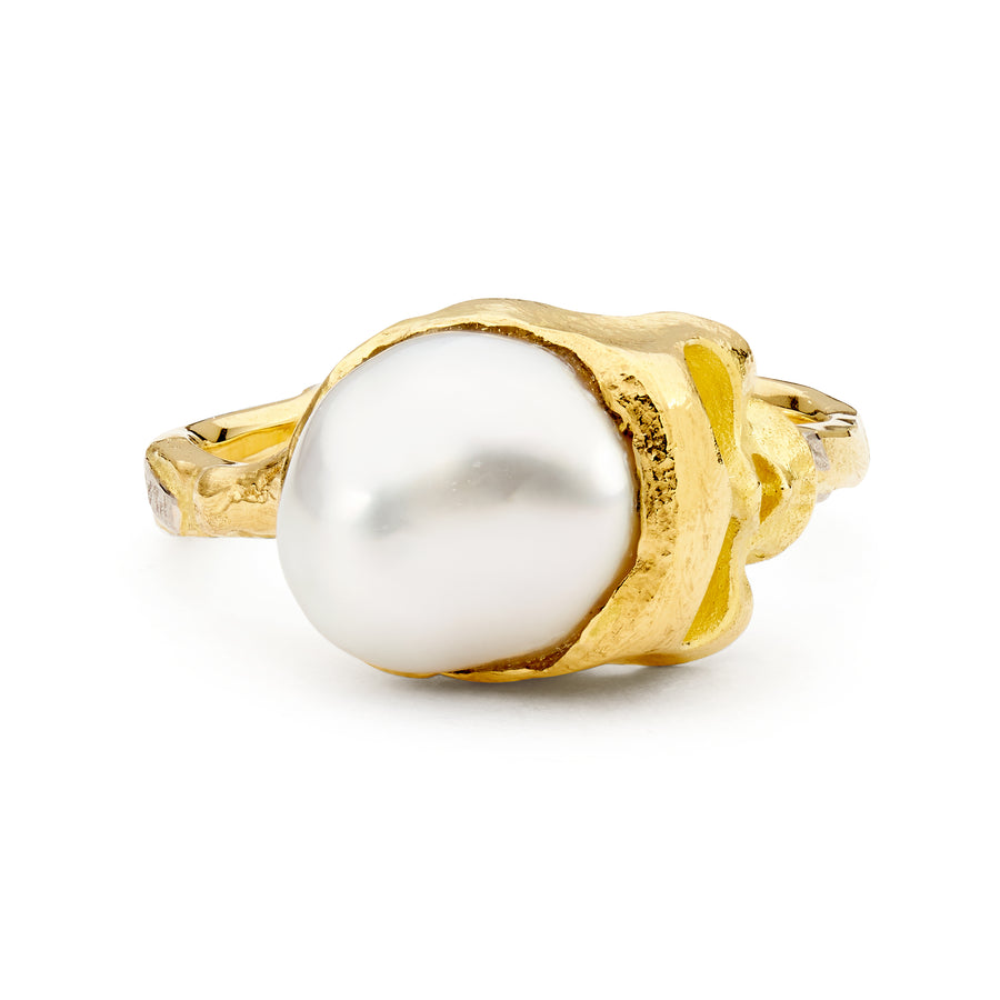 'Afterlight' Australian South Sea Pearl 18ct Gold & Platinum Skull Ring