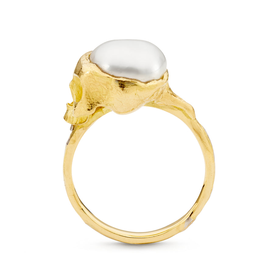 'Afterlight' Australian South Sea Pearl 18ct Gold & Platinum Skull Ring