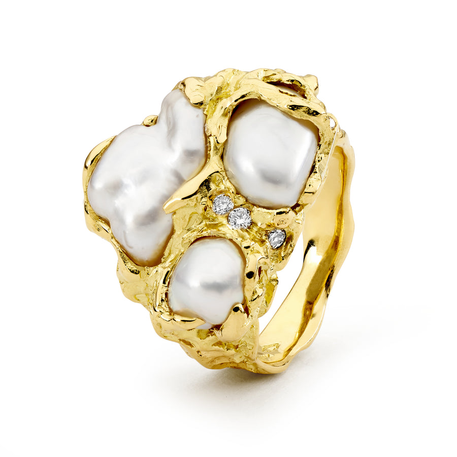 'Three Sisters' South Sea Pearl & Diamond Ring