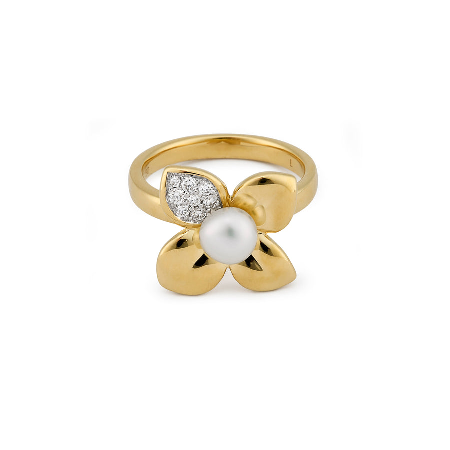 'Diamond Petal' Pearl Ring