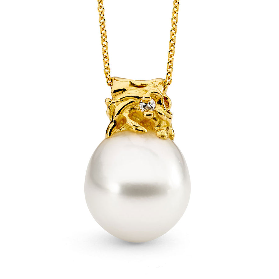 Australian South Sea Pearl & White Diamond Pendant