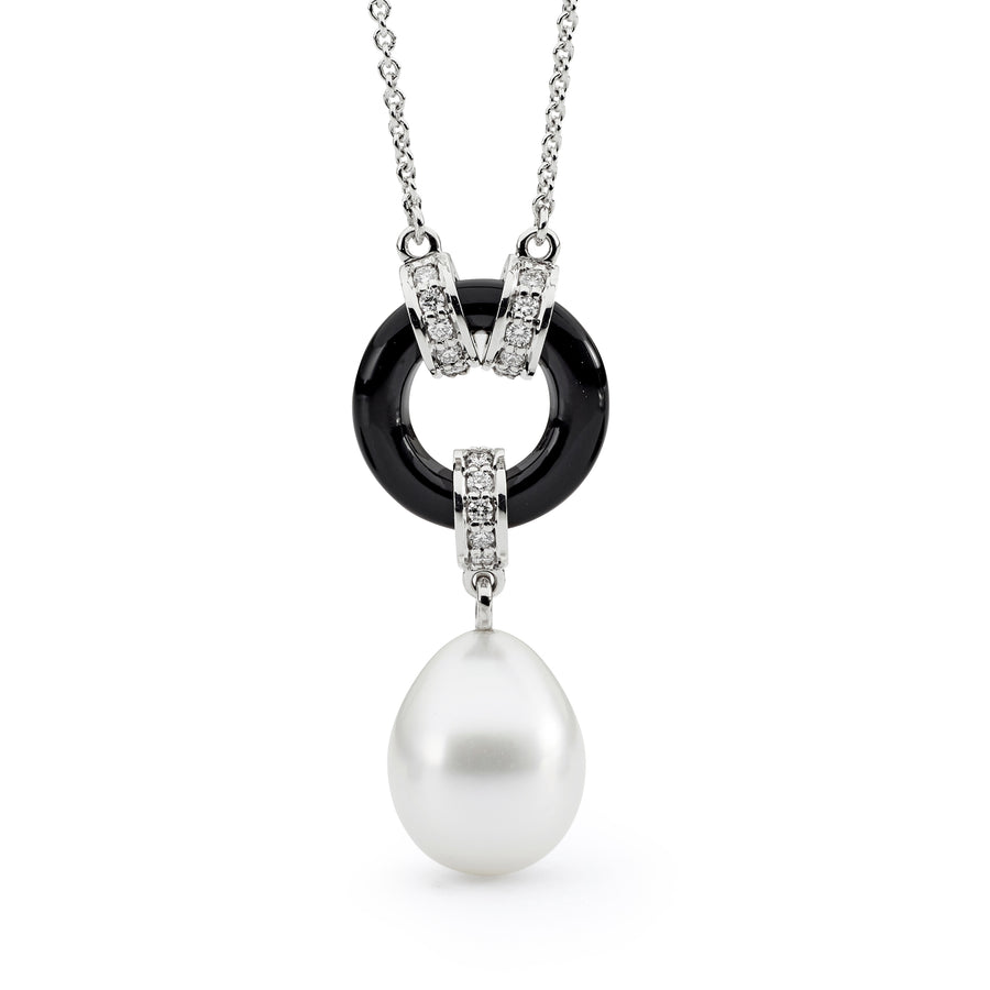 'Lucia' South Sea Pearl, Onyx & White Diamond Necklace