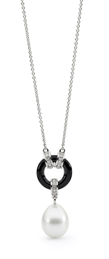 'Lucia' South Sea Pearl, Onyx & White Diamond Necklace