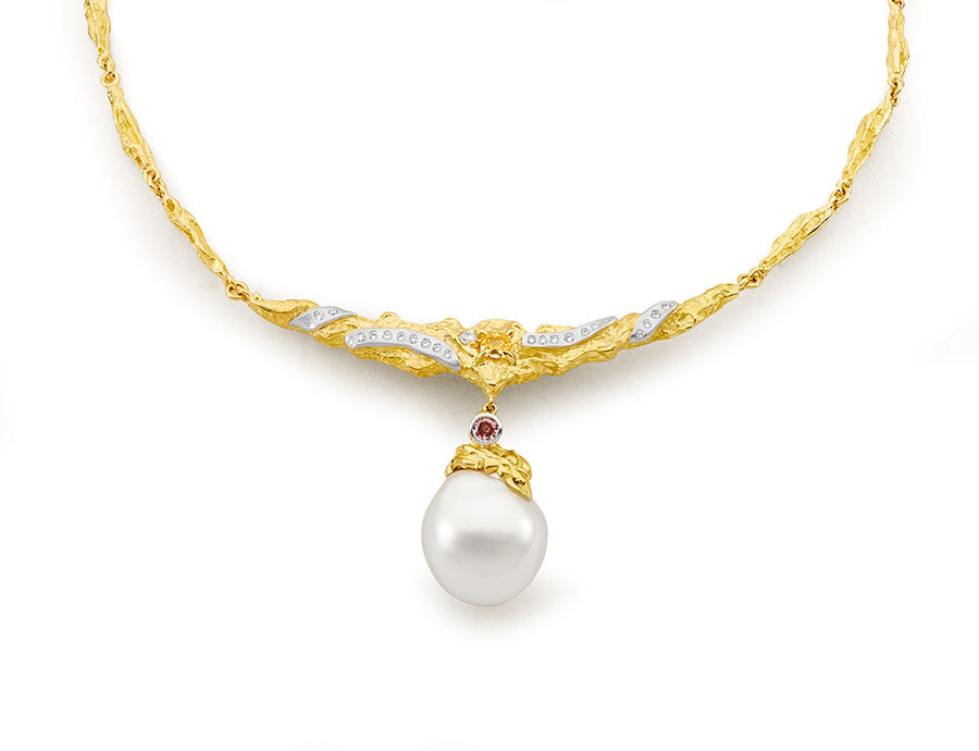'Gnaraloo Bay' Argyle natural coloured diamond and south sea pearl Necklace