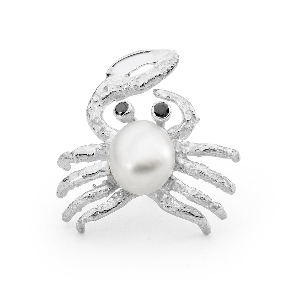 'Fiddler Crab' Diamond & Pearl Lapel Pin