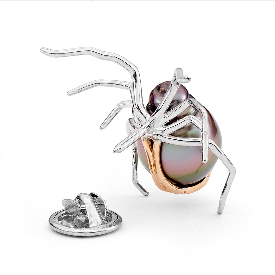 'Redback' Tahitian South Sea Pearl and Ruby Spider Brooch