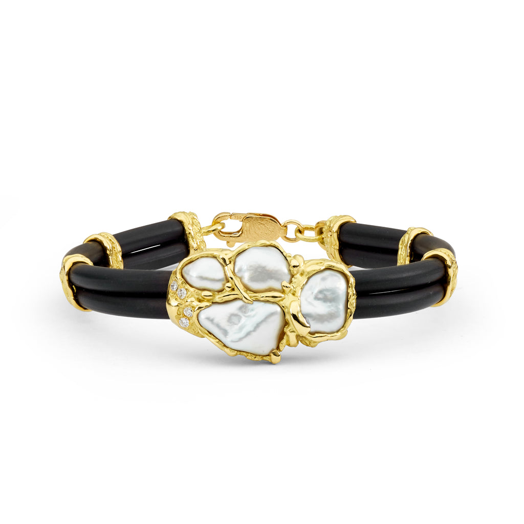 'Outback' Australian South Sea Pearl & Yellow Gold Neoprene Bangle