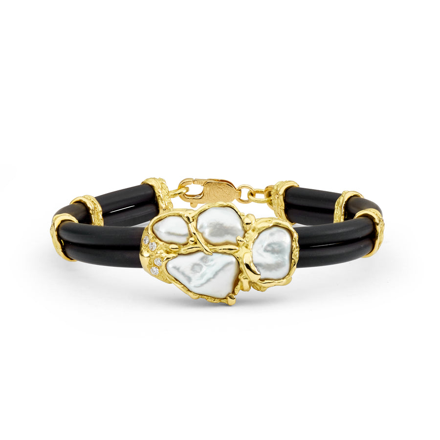 'Outback' Australian South Sea Pearl & Yellow Gold Neoprene Bangle