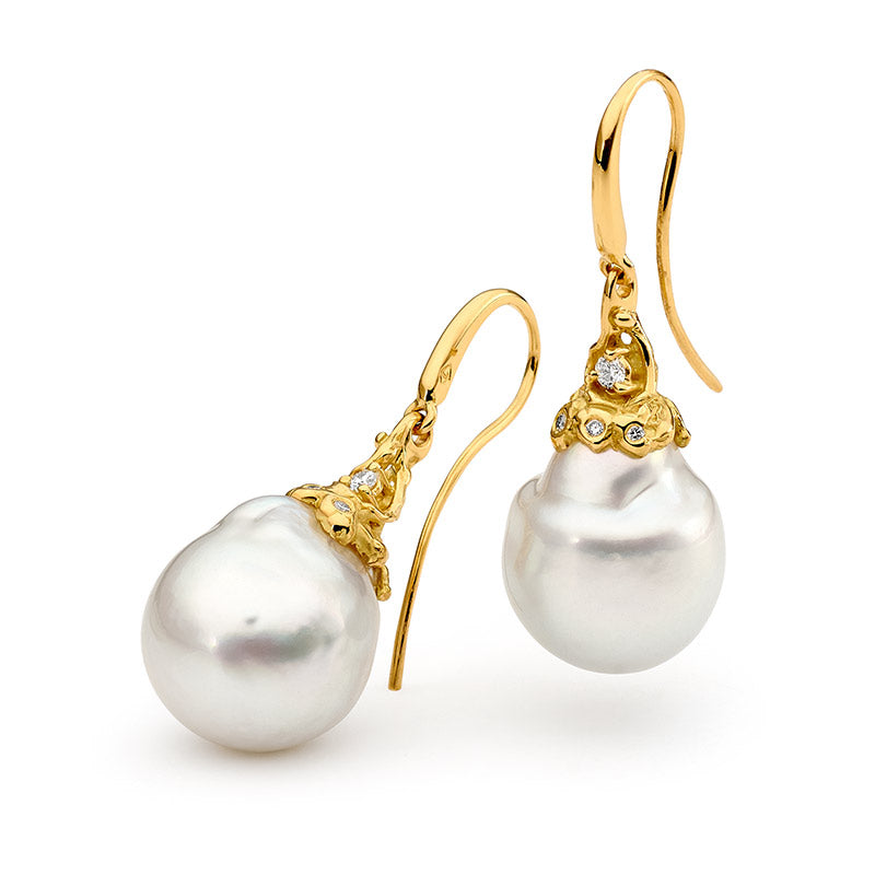 'Sunkissed' Australian South Sea Pearl & Diamond French Hook Earrings