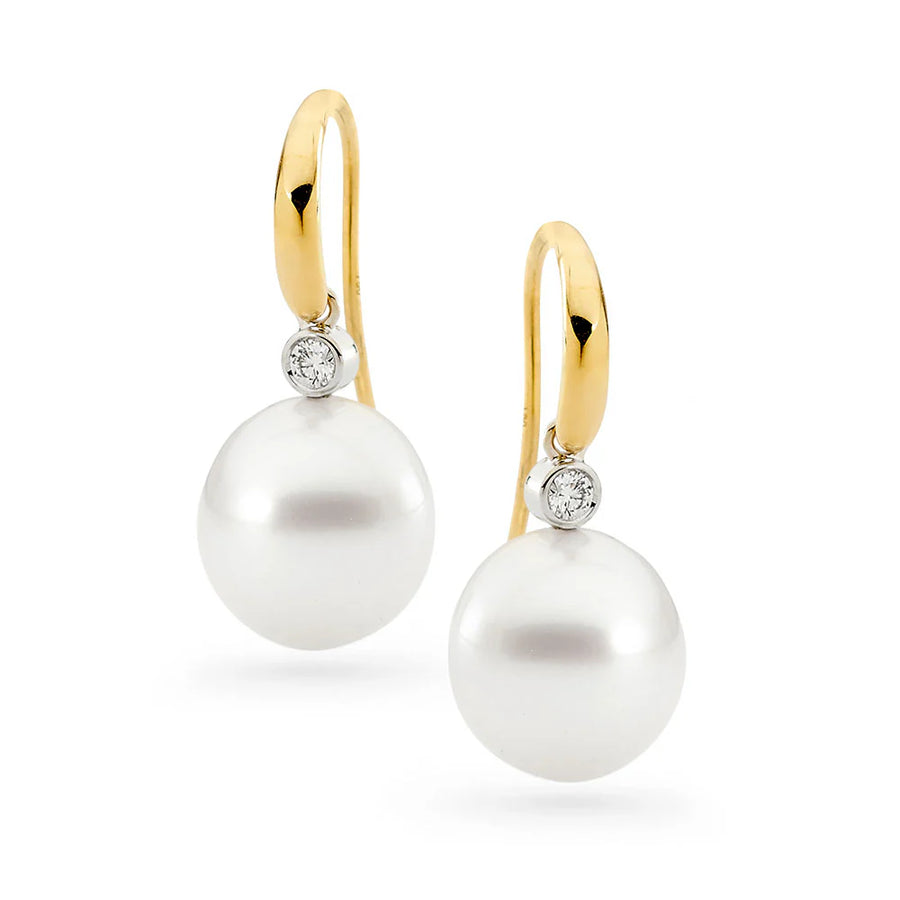 Classic Diamond and Pearl French Hook Earrings