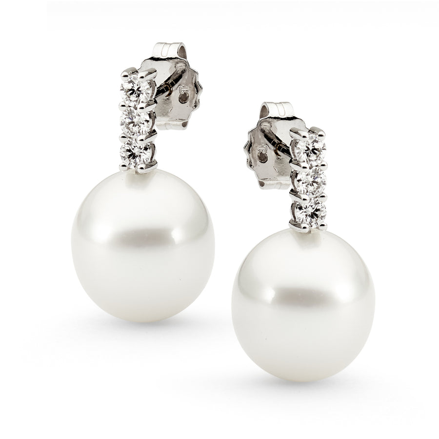 'Muse' Classic Australian South Sea Pearl & Diamond Drop Earrings
