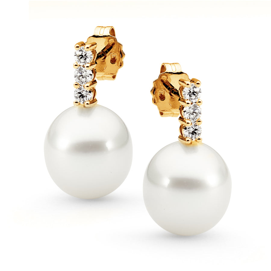 'Muse' Classic Australian South Sea Pearl & Diamond Drop Earrings
