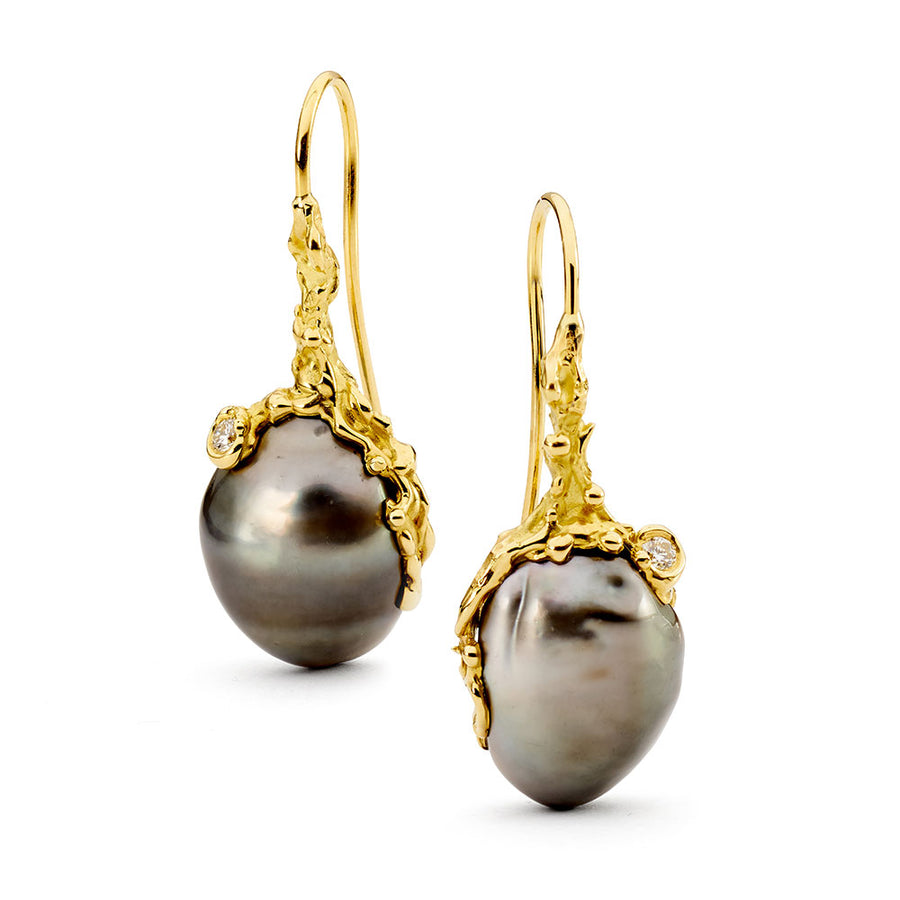 Tahitian South Sea Pearl & 18ct Yellow Gold French Hook Earrings