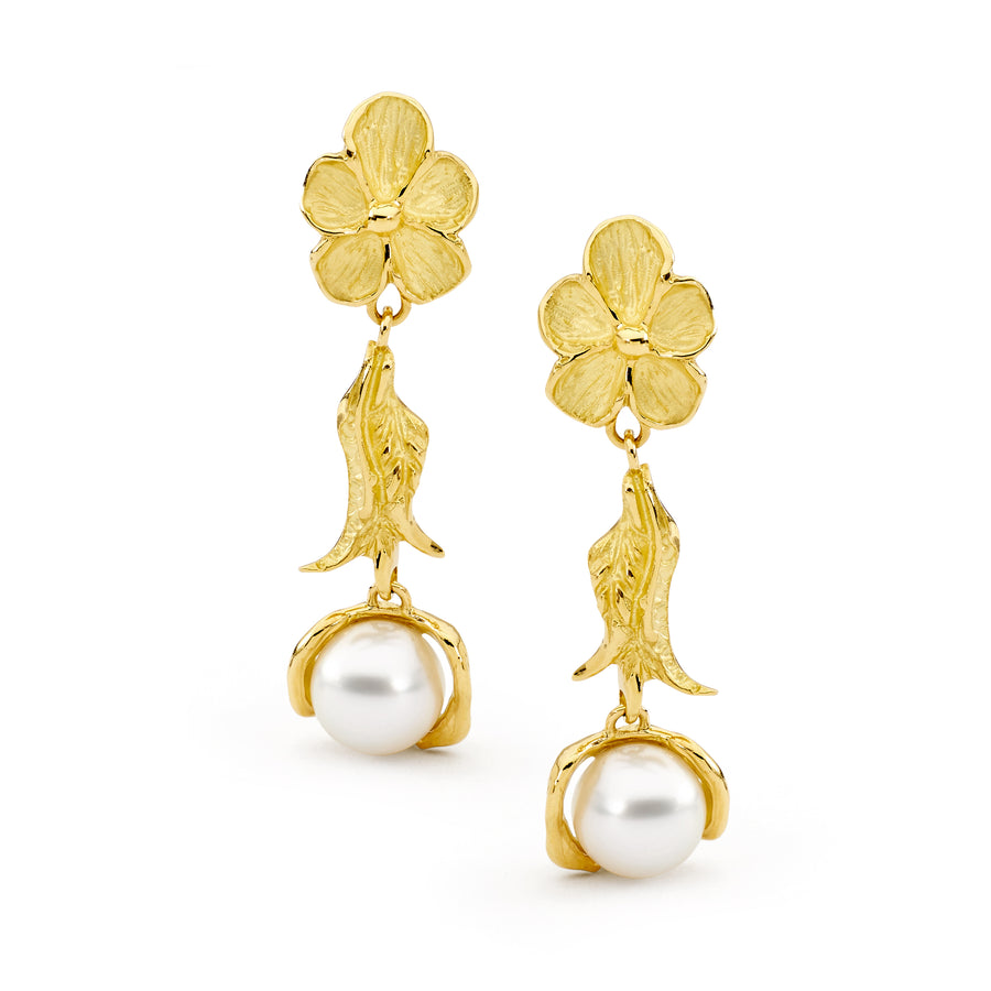 'Coastal Flower' 18ct Gold & South Sea Pearl Drop Earrings
