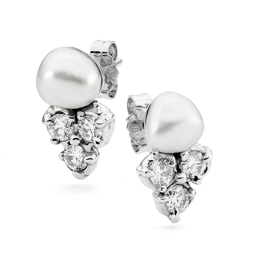 'Acorn' Trefoil Diamond & South Sea Pearl Earrings