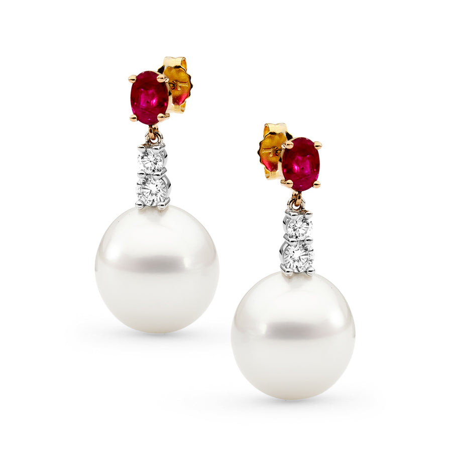 'Rose' Australian South Sea Pearl & Ruby Earrings