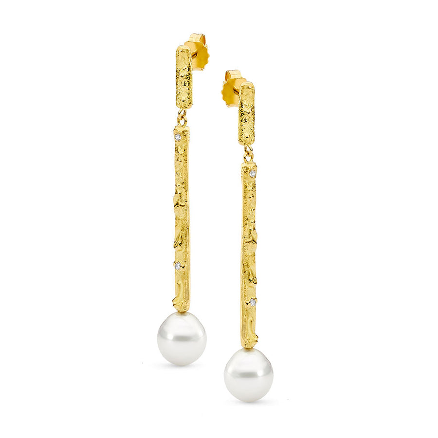 'Sun Kissed' Plains Yellow Gold and South Sea Pearl Earrings