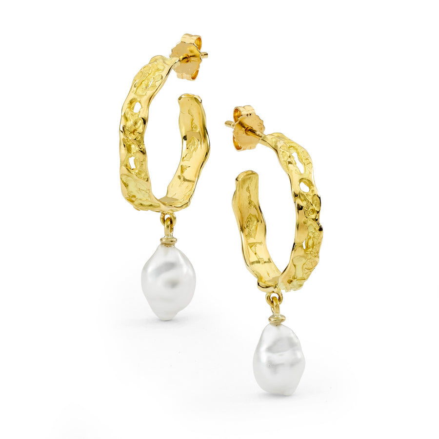 'Freya' South Sea Pearl & Yellow Gold Hoop Earrings
