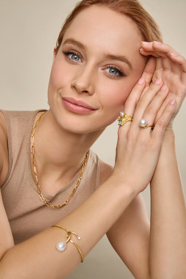 'Bianca' 18ct Gold & White Diamond Paperclip Chain Necklace