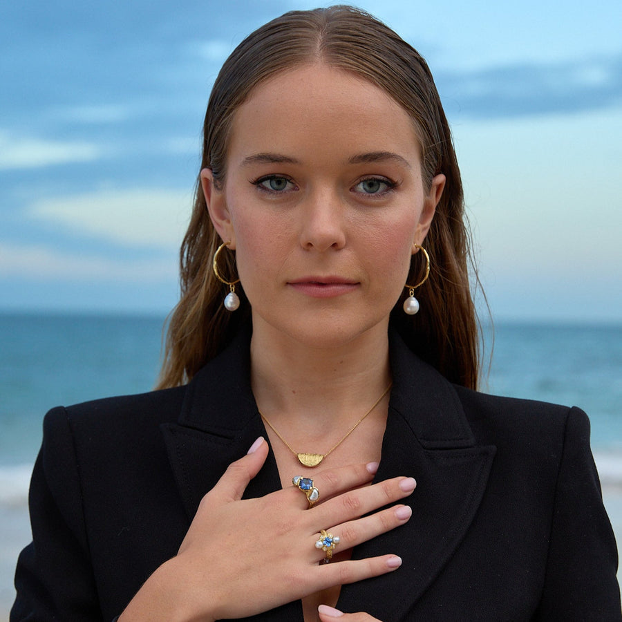 'Ocean's Embrace' Blue Sapphire & South Sea Pearl Ring