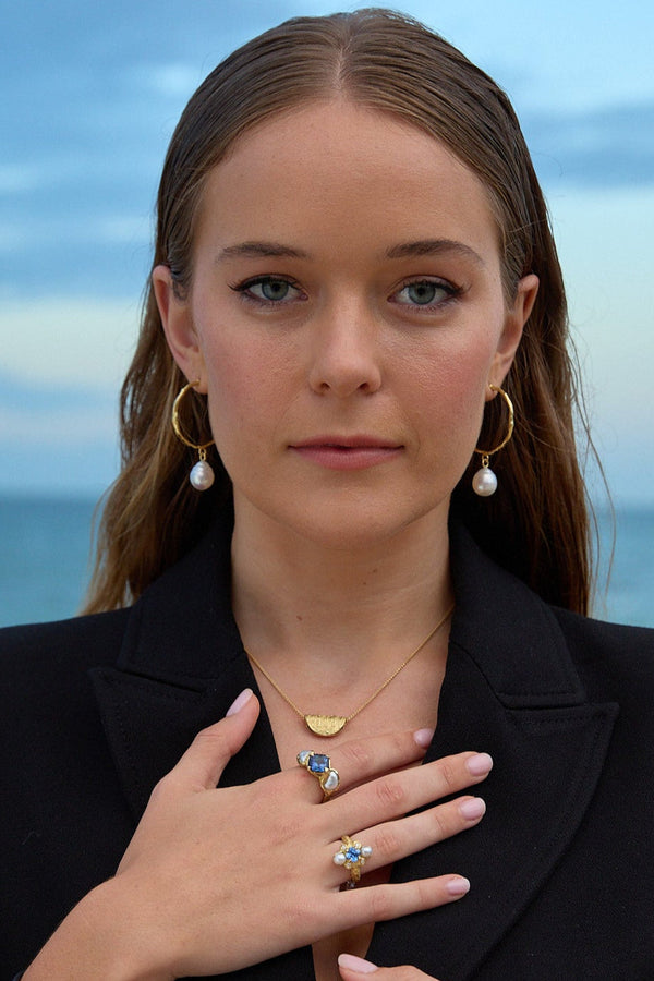 'Ocean's Embrace' Blue Sapphire & South Sea Pearl Ring