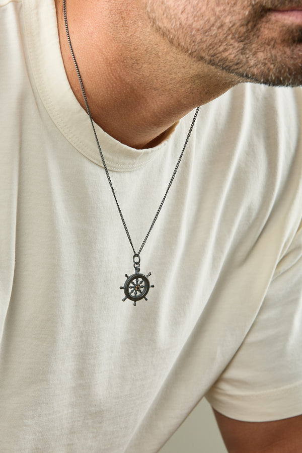 'Mariner' Champagne Diamond Oxidised Silver Necklace