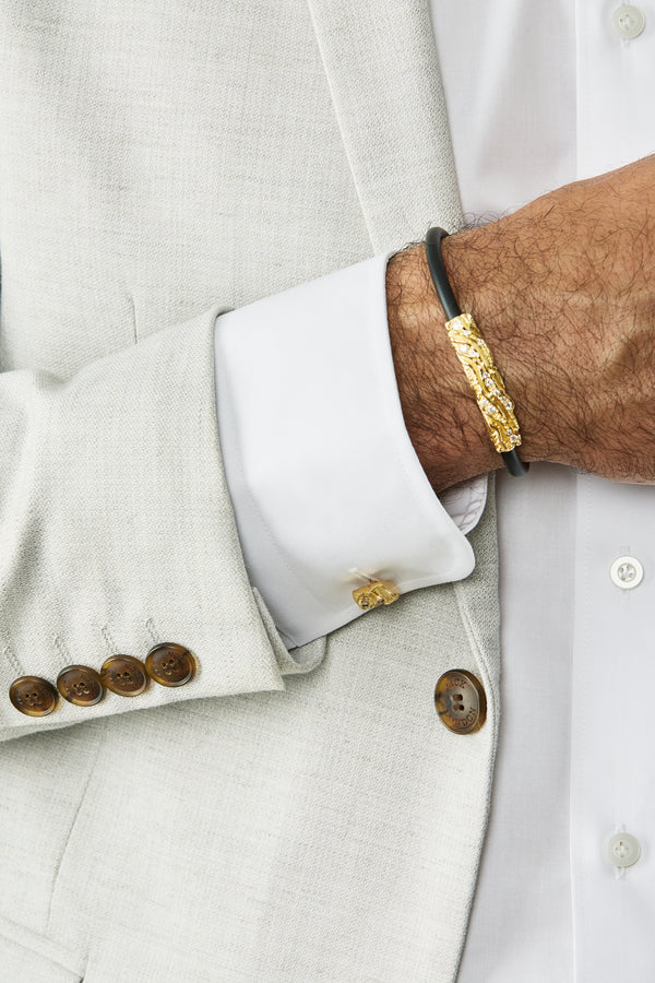 'Golden Ripples' 18ct Gold & White Diamond Neoprene Bangle