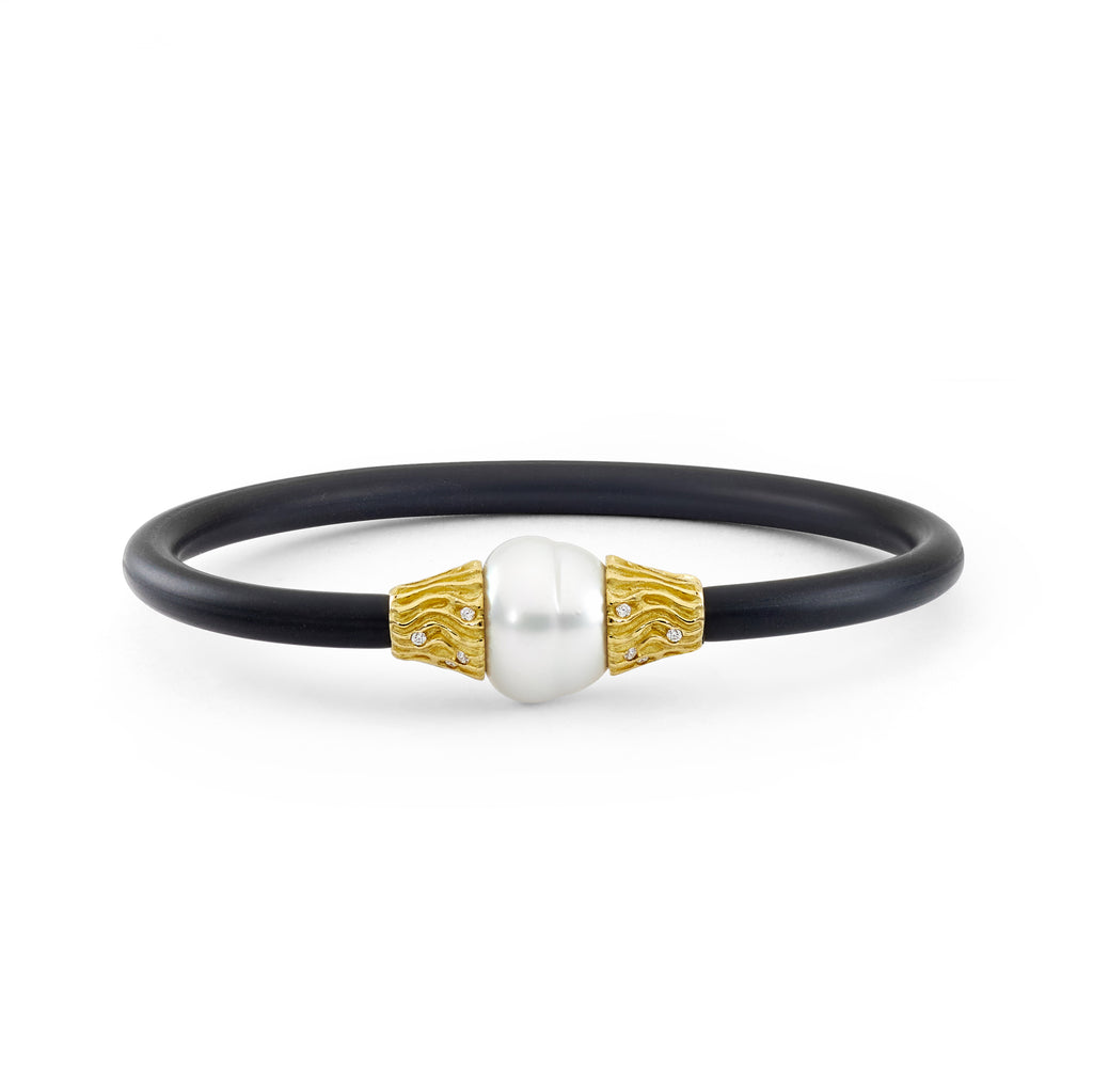 'Sand Ripple' Australian South Sea Pearl & Diamond Neoprene Bangle