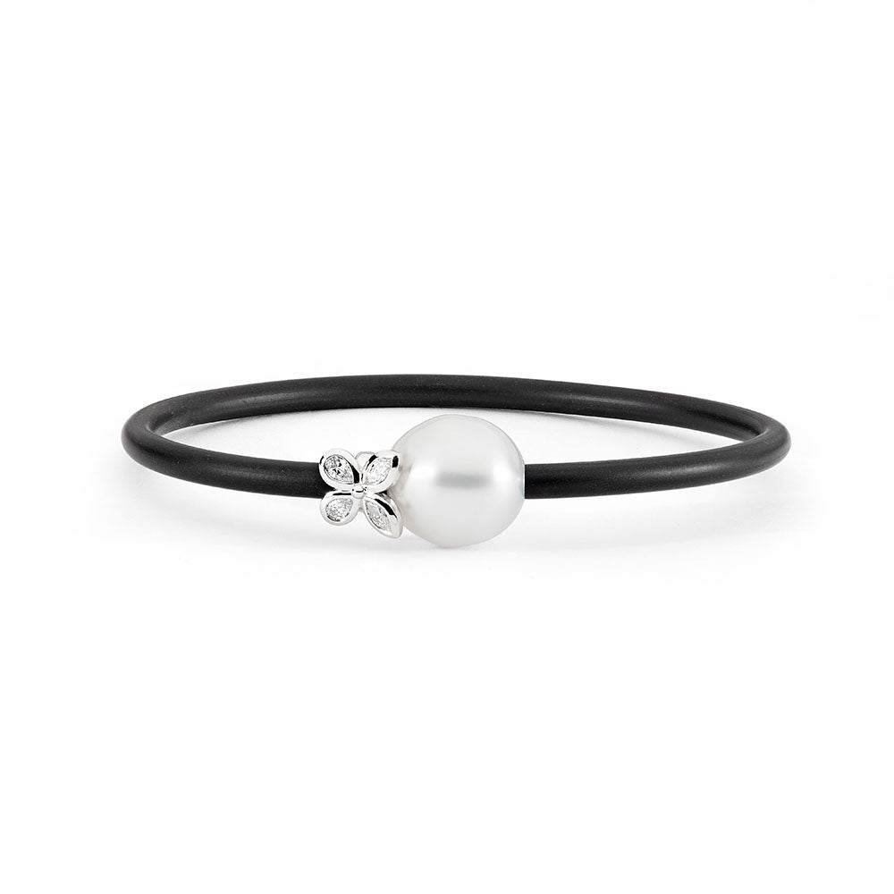 'Butterfly Dance' Australian South Sea Pearl & Diamond Neoprene Bangle