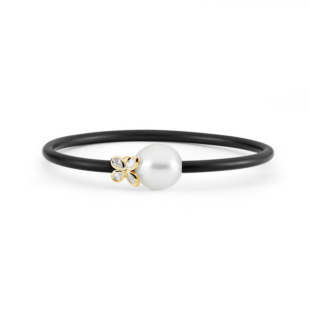 'Butterfly Dance' Australian South Sea Pearl & Diamond Neoprene Bangle