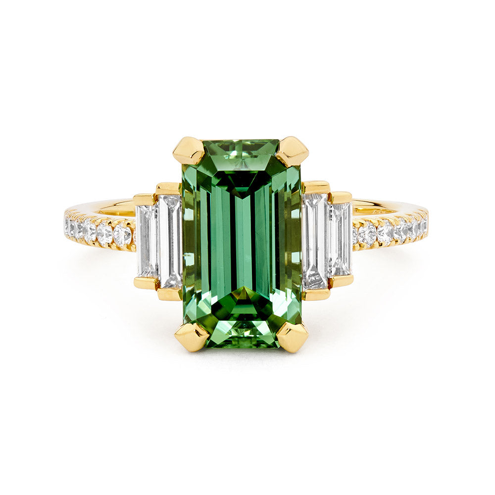 18ct Yellow Gold Green Tourmaline & Diamond Ring – Linneys Jewellery