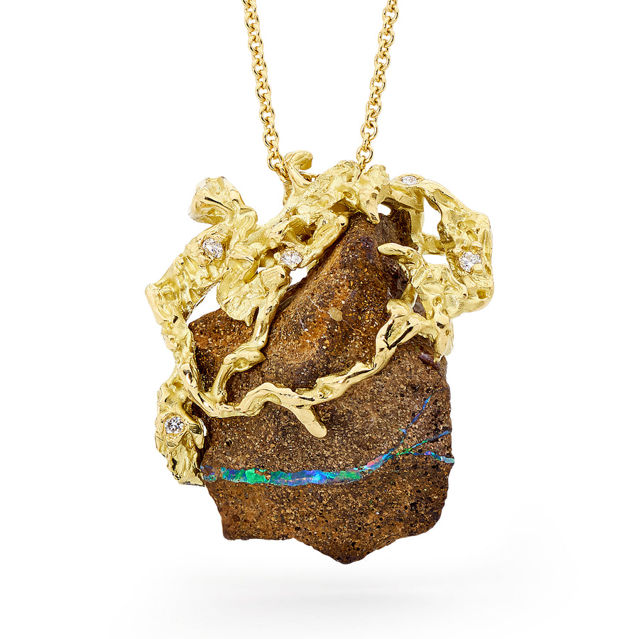 'Boulder Opal' Freeform Opal & Diamond Pendant