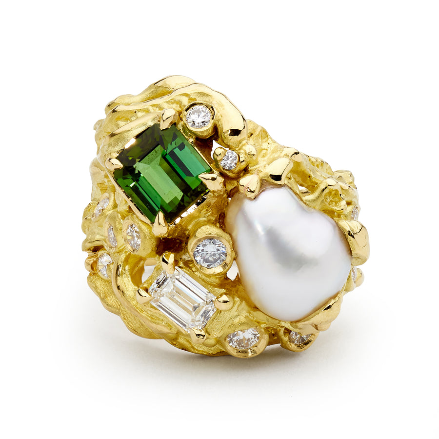 'Emma Gorge' Green Tourmaline & South Sea Pearl Ring