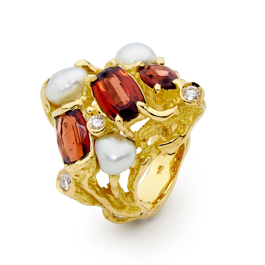 'Earthstone' Garnet & South Sea Pearl Ring